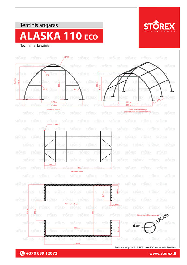 Technical drawings of tent hangar 110 ECO