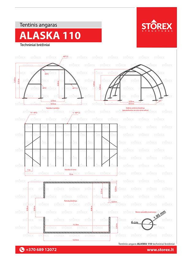 Technical drawings of tent hangar Alaska 110