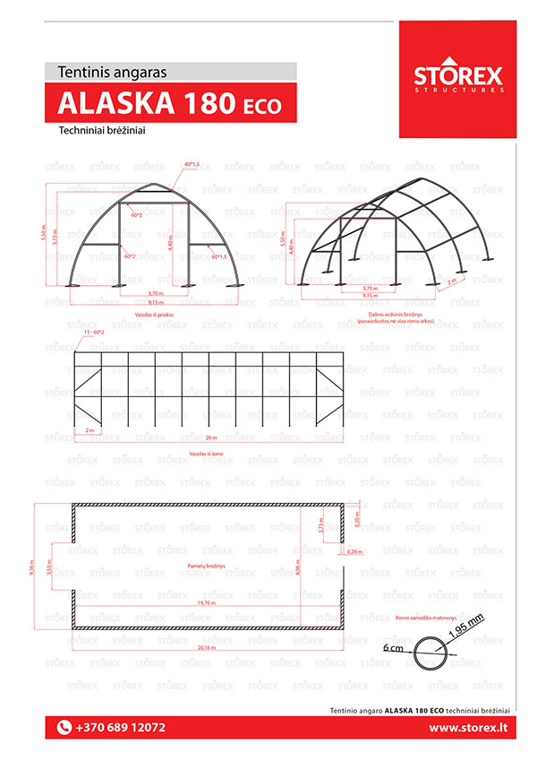 Technical drawings of tent hangar Alaska 180 ECO