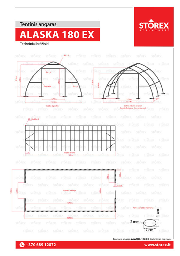 Technical drawings of tent hangar Alaska 180 Extreme