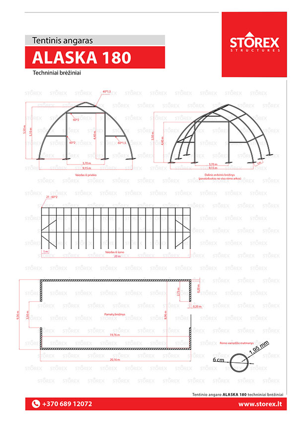 Technical drawings of tent hangar Alaska 180