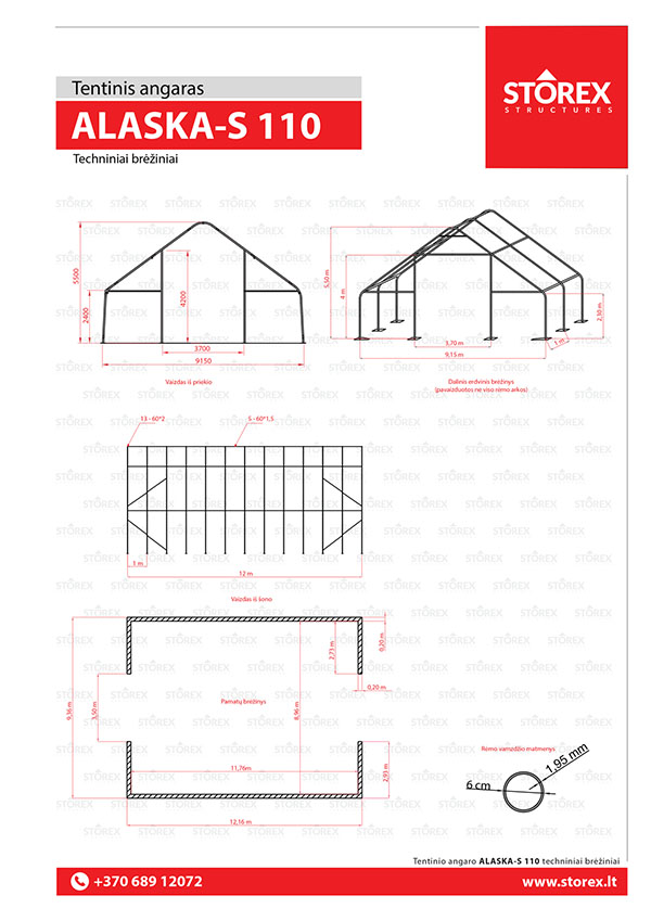 Technical drawings of tent hangar Alaska-S 110