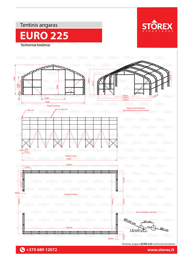 Technical drawings of tent hangar EURO 225