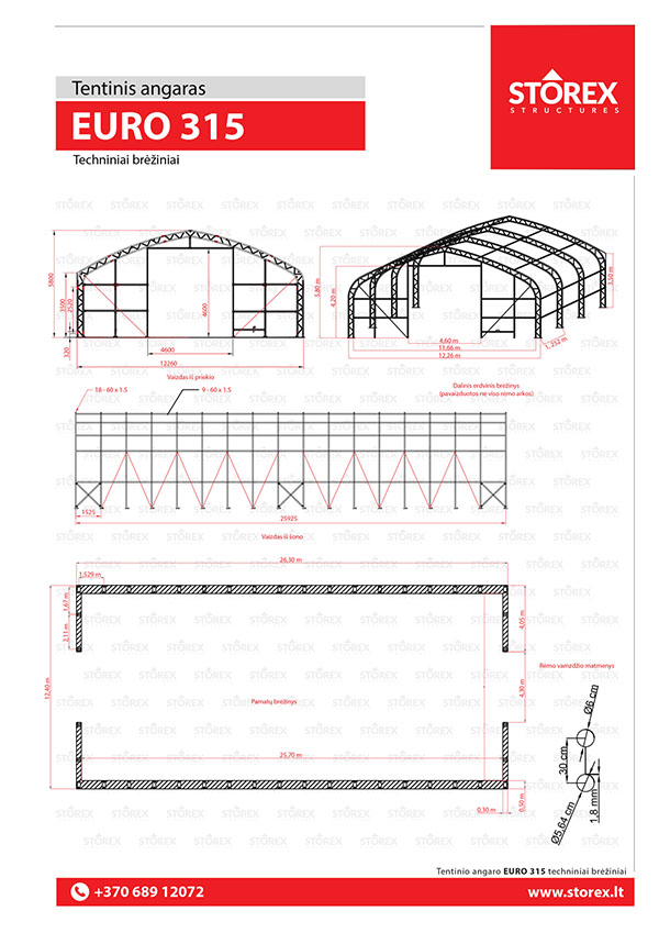 Technical drawings of tent hangar EURO 315