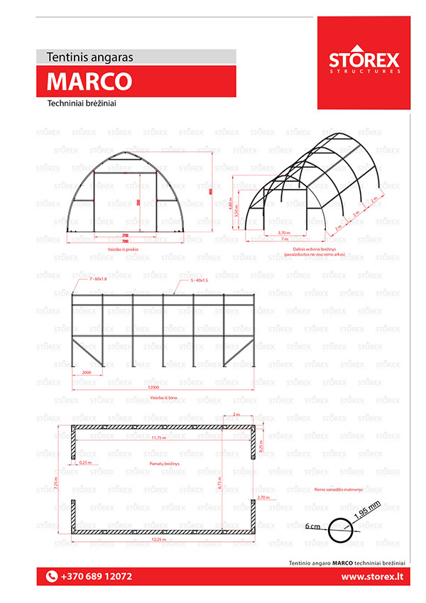 Technical drawings of tent hangar MARCO
